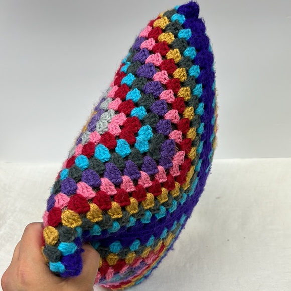 Retro style  handmade multi coloured 2 sided crotchet  decorator pillow - Picture 4 of 4